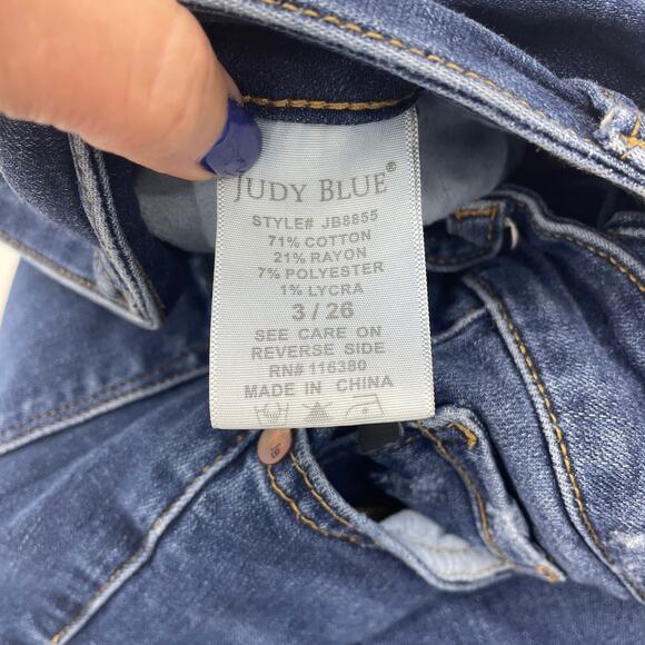 JUDY BLUE Jeans Mid Rise Skinny Fit Pant Women Size 26 Button Fly Distressed - Picture 4 of 11